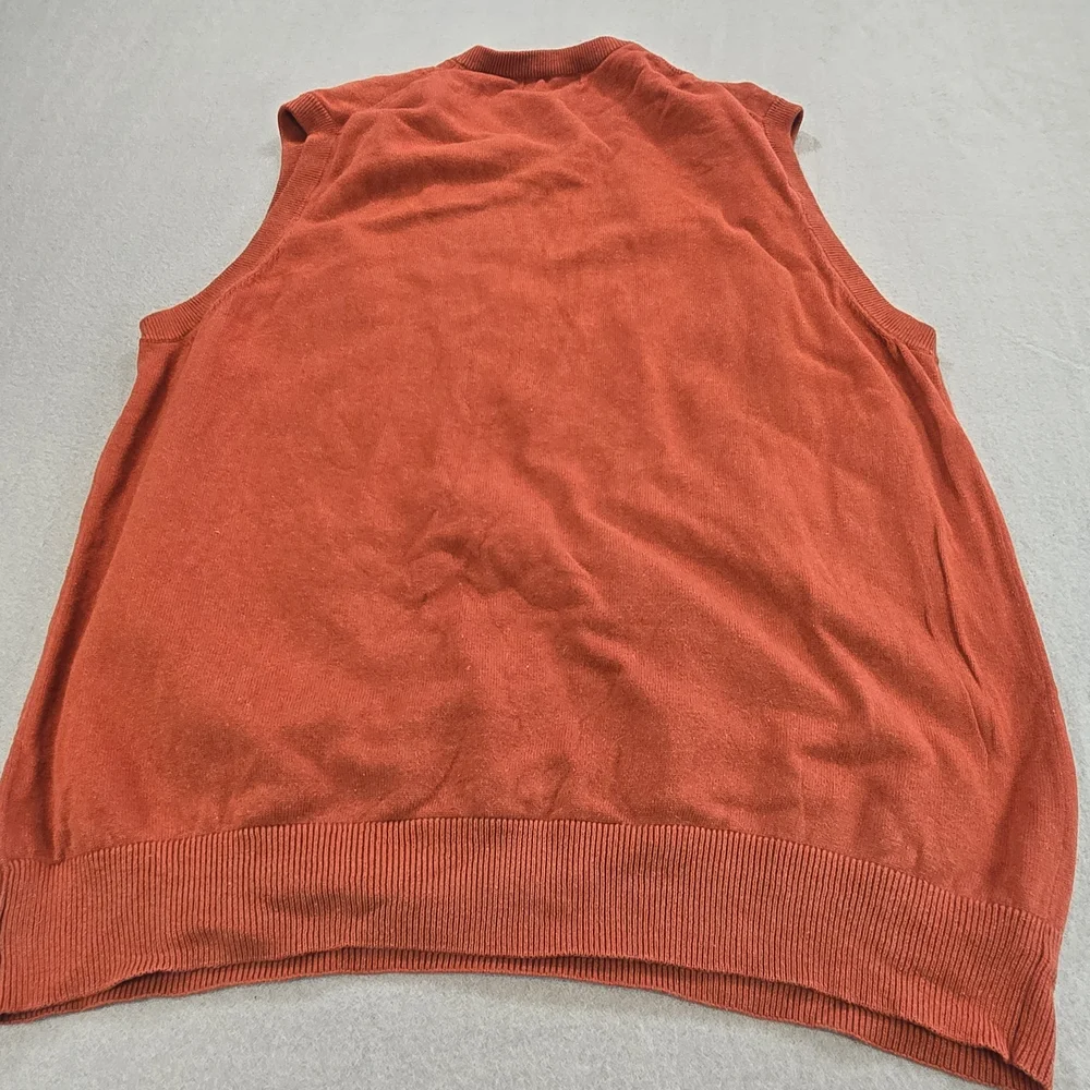Alan Flusser Sweater Vest Mens XL Orange V-Neck 100% Cotton Knit Sleeveless‎